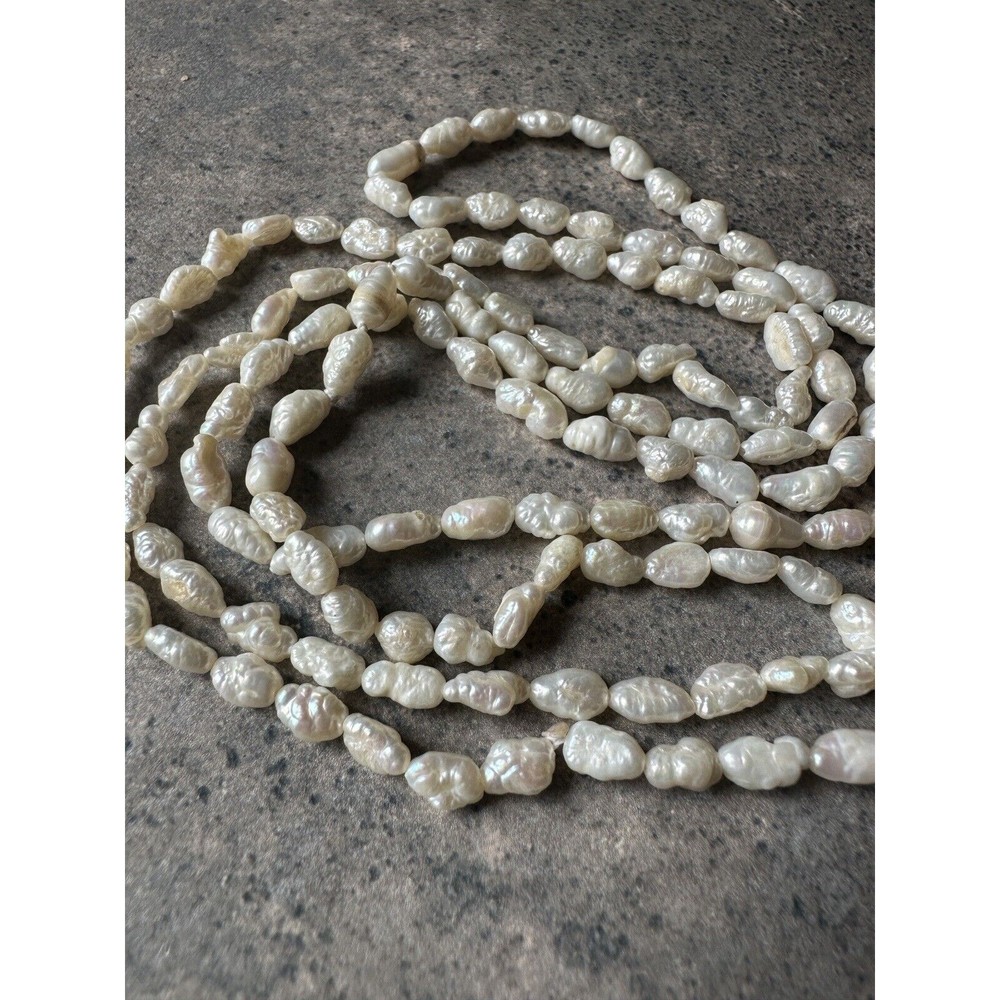 Vintage‎ Fresh Water Rice White Pearl 17” Single Strand Necklace Estate Jewelry